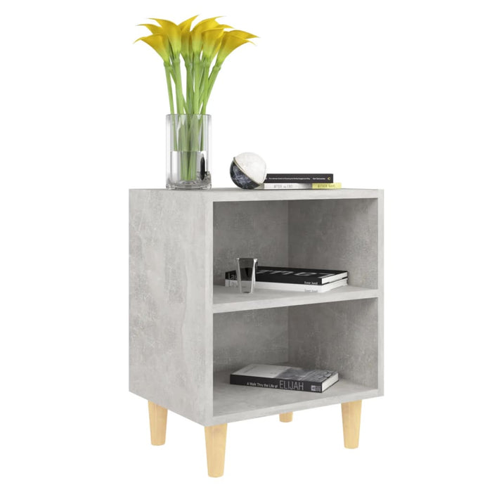 Bed Cabinet with Solid Wood Legs Concrete Grey 40x30x50 cm