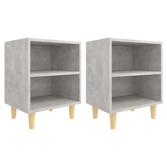 Bed Cabinets with Solid Wood Leg 2 pcs Concrete Grey 40x30x50cm