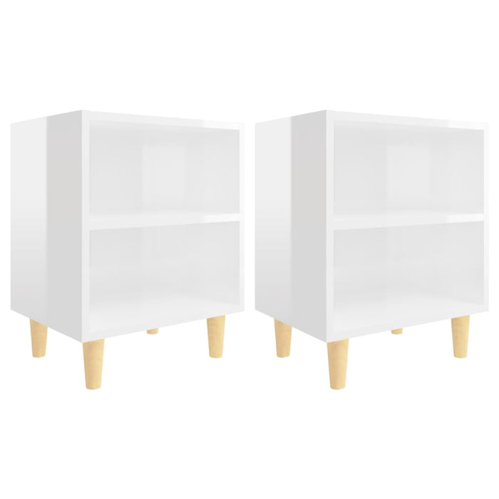 Bed Cabinets Solid Wood Legs 2 pcs High Gloss White 40x30x50 cm