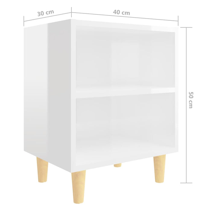 Bed Cabinets Solid Wood Legs 2 pcs High Gloss White 40x30x50 cm