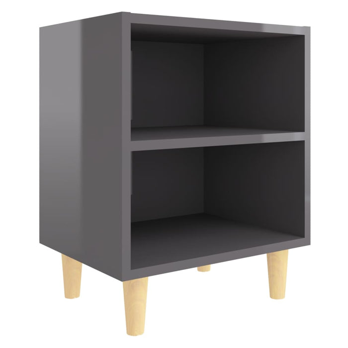 Bed Cabinet with Solid Wood Legs High Gloss Grey 40x30x50 cm