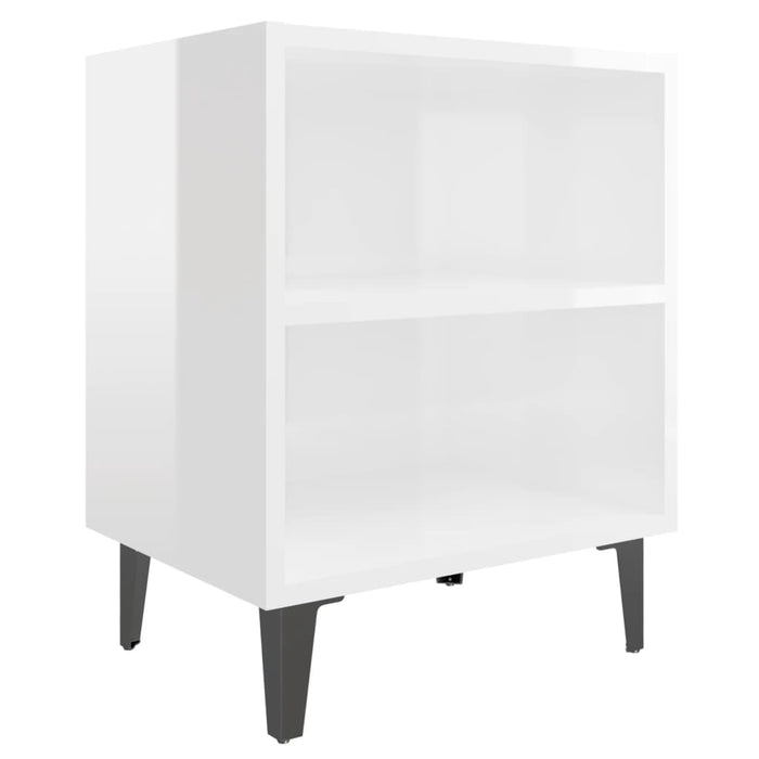 Bed Cabinet with Metal Legs High Gloss White 40x30x50 cm