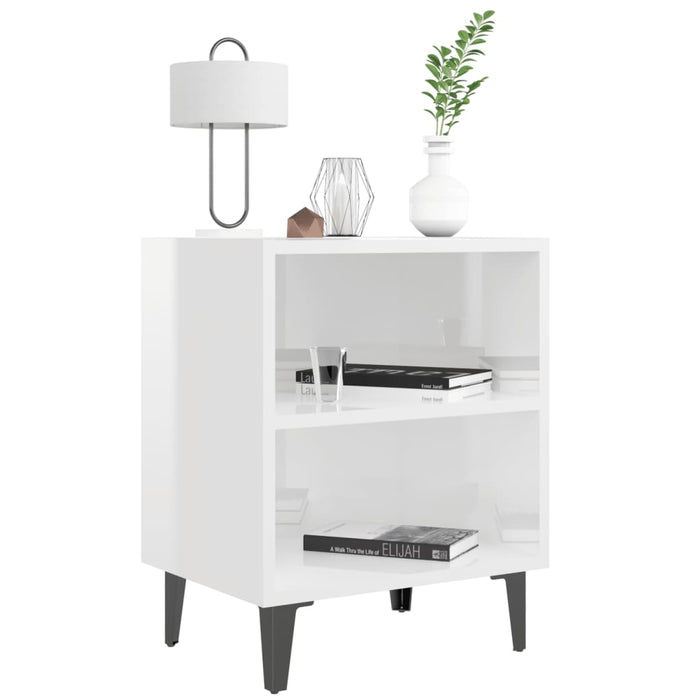 Bed Cabinet with Metal Legs High Gloss White 40x30x50 cm