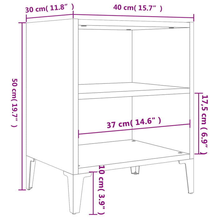 Bed Cabinet with Metal Legs High Gloss White 40x30x50 cm