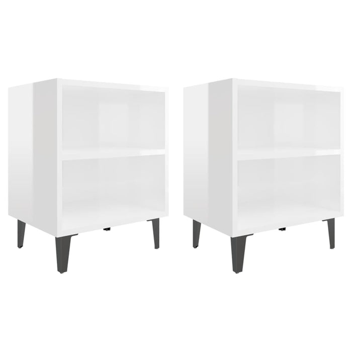 Bed Cabinets with Metal Legs 2 pcs High Gloss White 40x30x50 cm