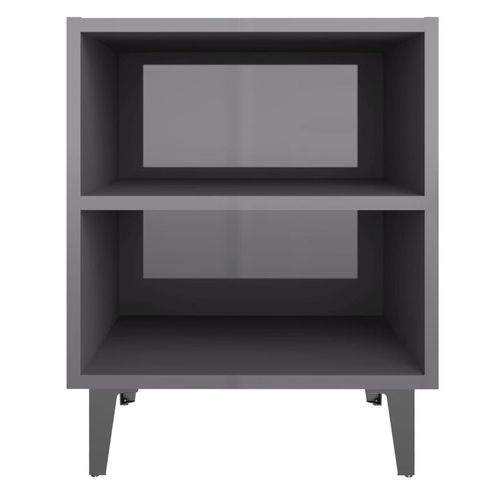 Bed Cabinet with Metal Legs High Gloss Grey 40x30x50 cm