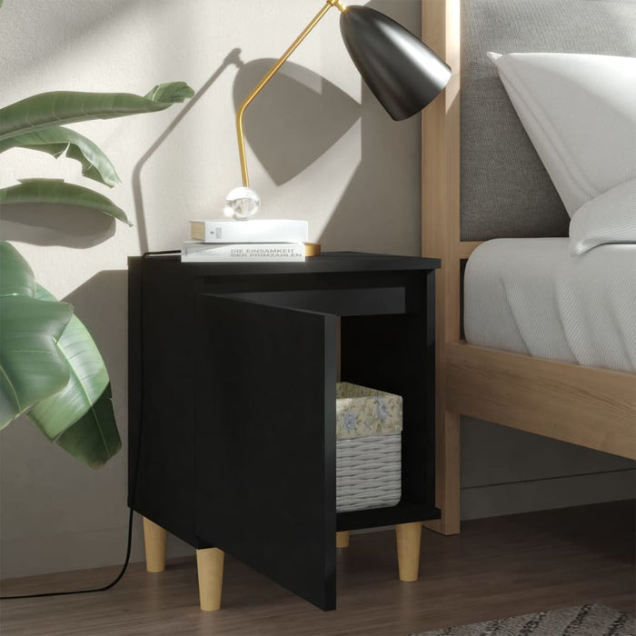 Bed Cabinet with Solid Wood Legs Black 40x30x50 cm