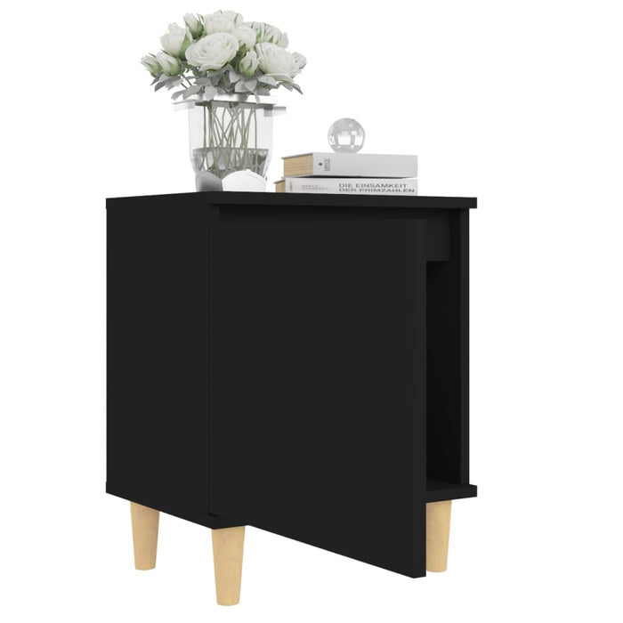 Bed Cabinet with Solid Wood Legs Black 40x30x50 cm