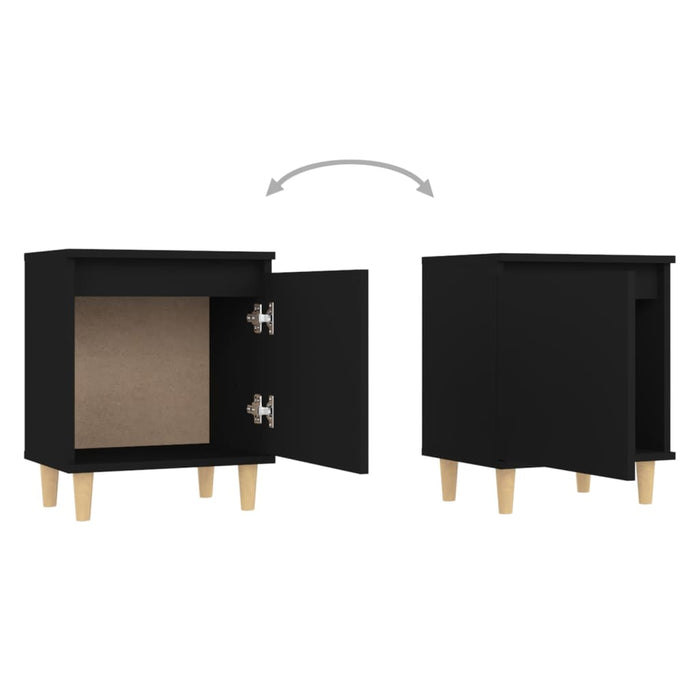 Bed Cabinet with Solid Wood Legs Black 40x30x50 cm