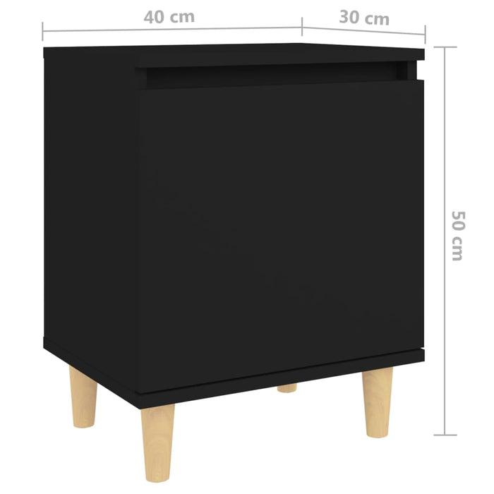 Bed Cabinet with Solid Wood Legs Black 40x30x50 cm