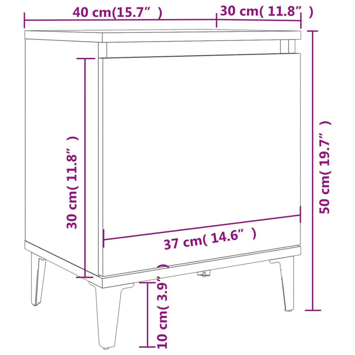 Bed Cabinet with Metal Legs Black 40x30x50 cm