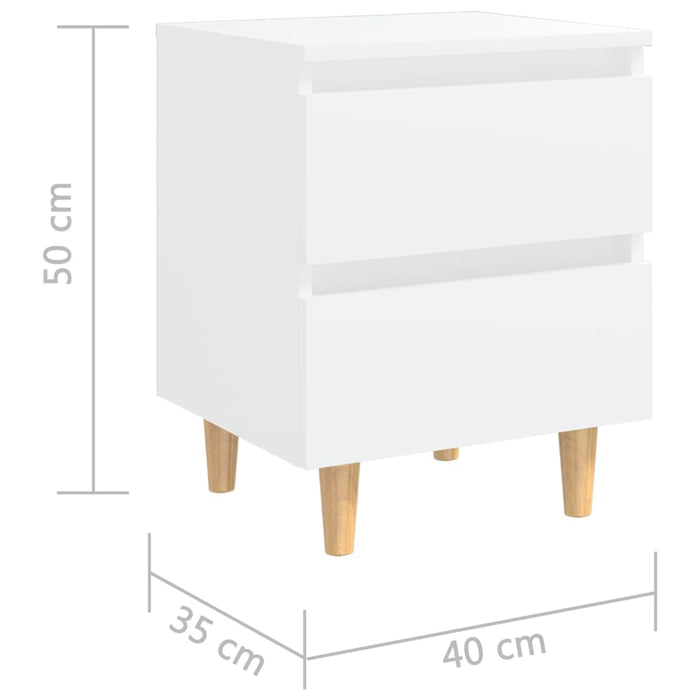 Шкаф за легло с крака от масивна борова дървесина Бяло 40x35x50 см