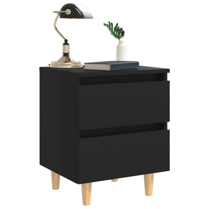 Bed Cabinet with Solid Pinewood Legs Black 40x35x50 cm