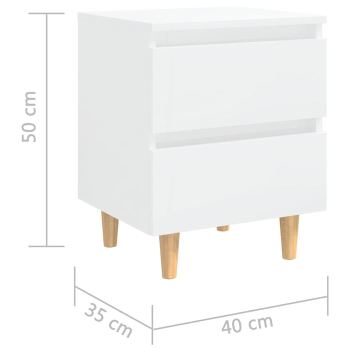 Шкаф за легло и крака от масивна борова дървесина Бял гланц 40x35x50 см