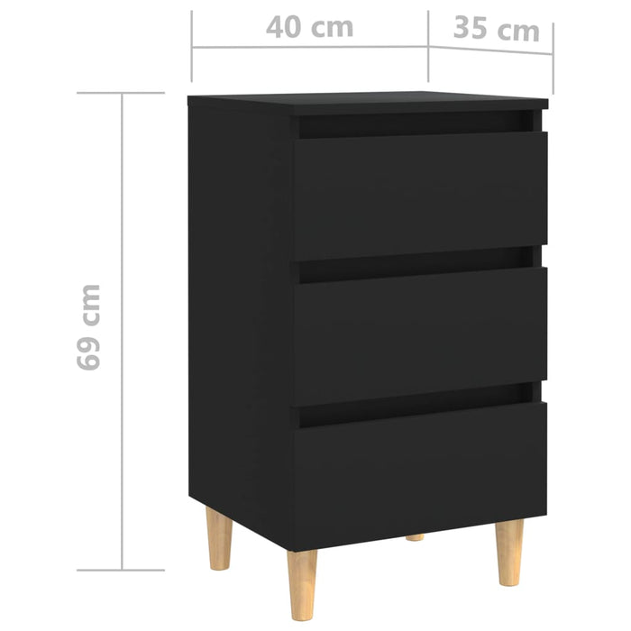 Шкаф за легло с крака от масивно дърво черен 40x35x69 см