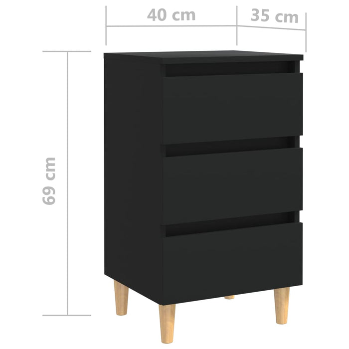 Спални шкафове с крака от масивно дърво 2 бр черни 40x35x69 см