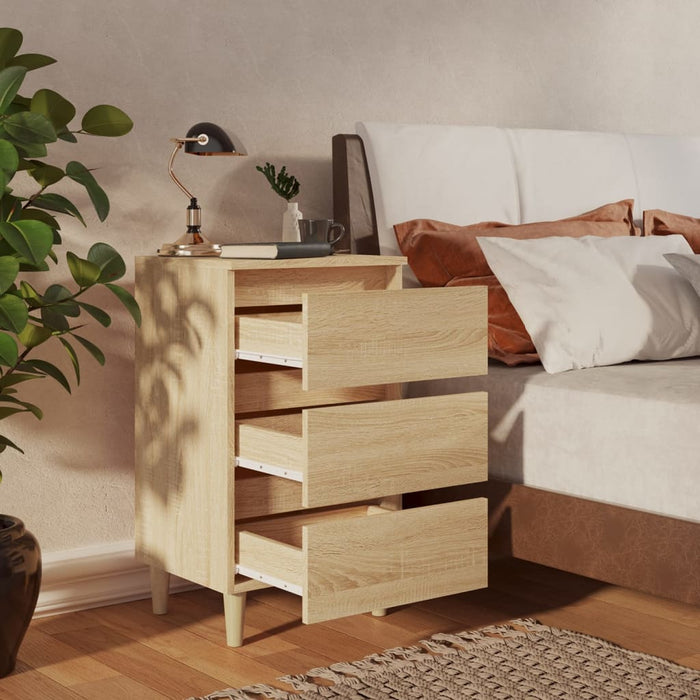 Bed Cabinet with Solid Wood Legs Sonoma Oak 40x35x69 cm