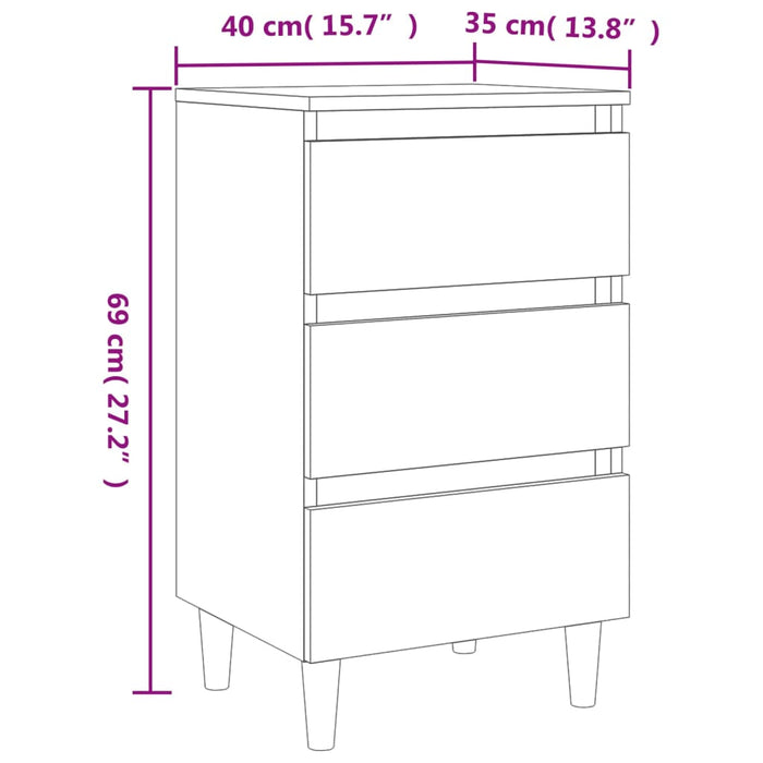 Bed Cabinet with Solid Wood Legs Sonoma Oak 40x35x69 cm