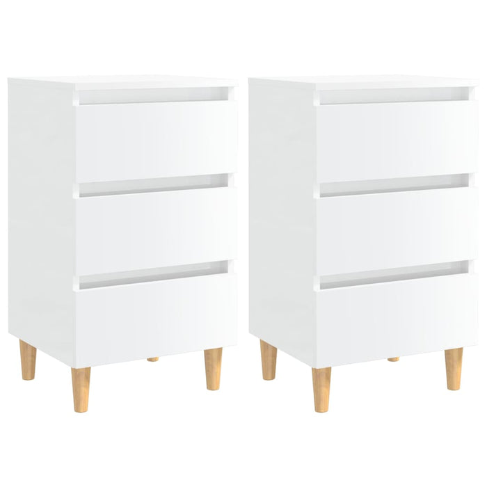 Bed Cabinets & Wood Legs 2 pcs High Gloss White 40x35x69cm