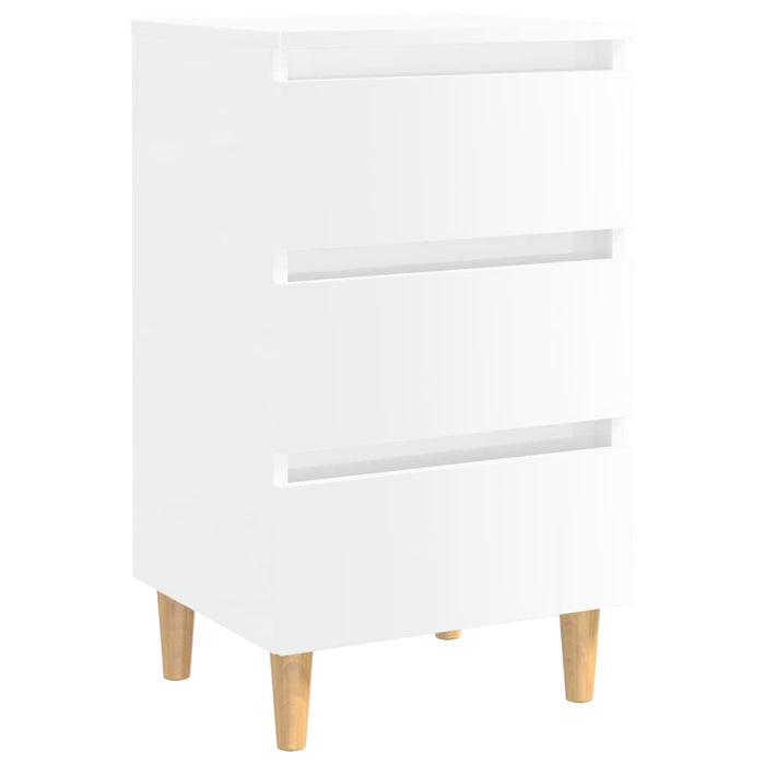 Bed Cabinets & Wood Legs 2 pcs High Gloss White 40x35x69cm