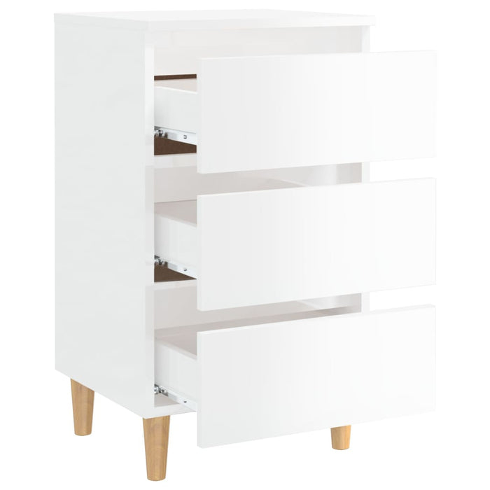 Bed Cabinets & Wood Legs 2 pcs High Gloss White 40x35x69cm