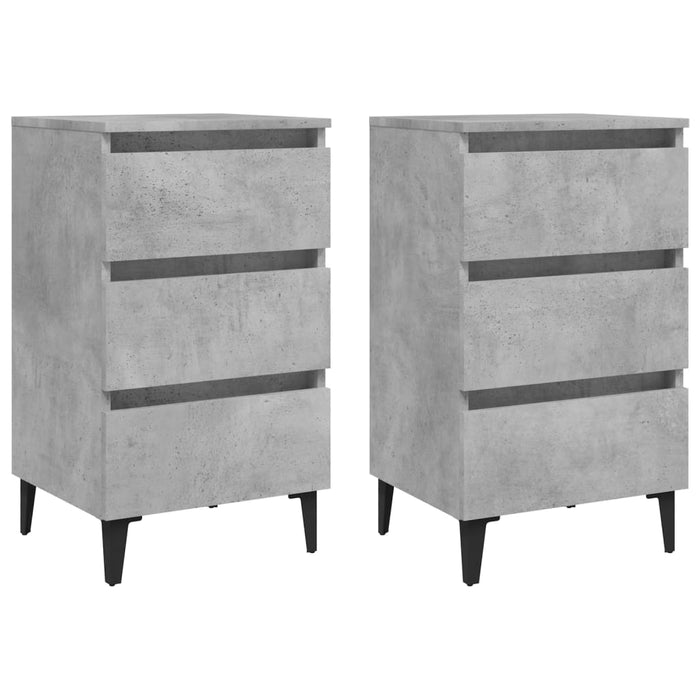 Bed Cabinet with Metal Legs 2 pcs Concrete Grey 40x35x69 cm