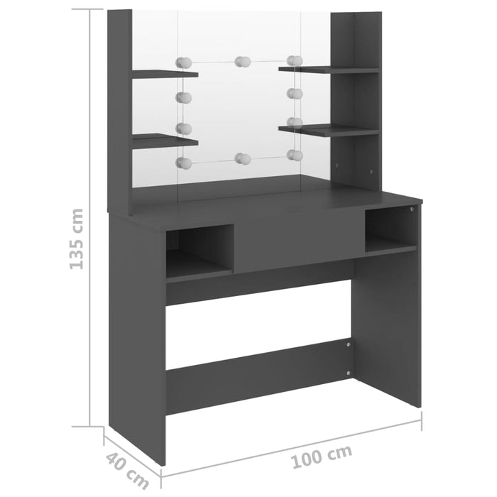 Makeup Table with LED Lights 100x40x135 cm MDF Grey