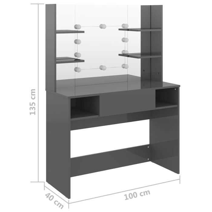 Makeup Table with LED Lights 100x40x135 cm MDF Shining Grey