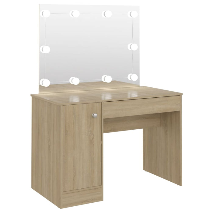 Makeup Table with LED Lights 110x55x145 cm MDF Oak