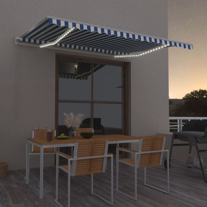 Copertina retractabila manuala cu LED 400x300 cm Albastru si Alb