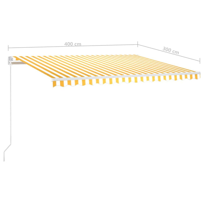 Ръчно прибиращ се сенник с LED 400x300 см жълто и бяло