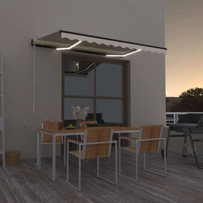 Manual Retractable Awning with LED 350x250 cm Cream