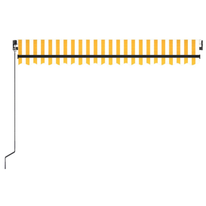 Ръчно прибиращ се сенник с LED 400x350 см жълто и бяло