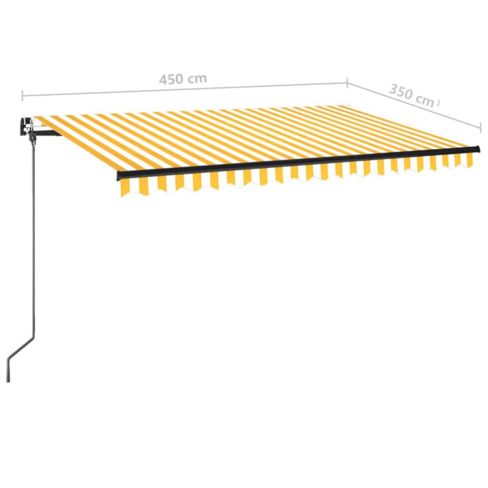 Ръчно прибиращ се сенник с LED 450x350 см жълто и бяло