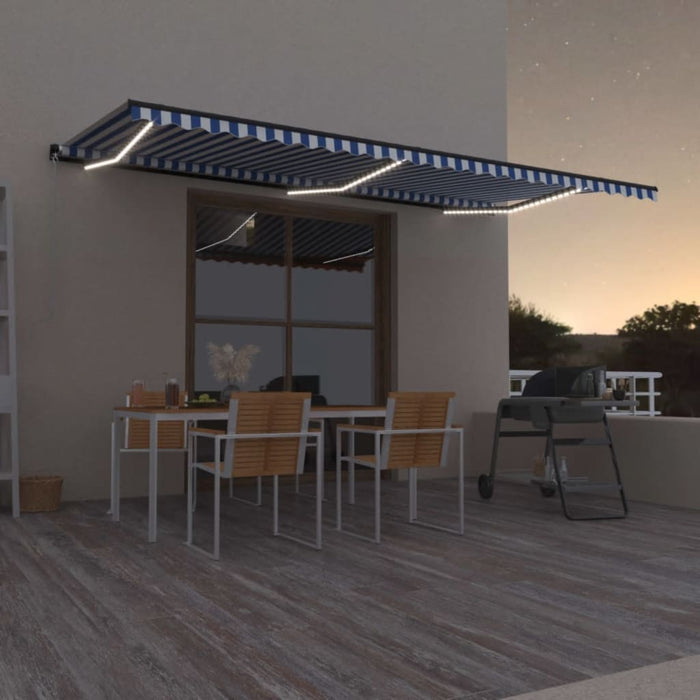 Copertina retractabila manuala cu LED 600x350 cm Albastru si Alb