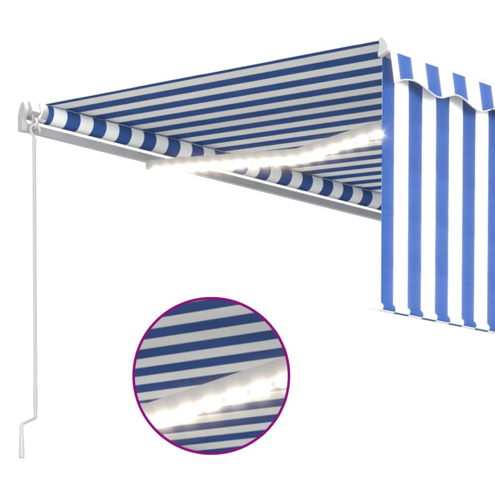 Manual Retractable Awning with Blind&LED 4x3m Blue&White