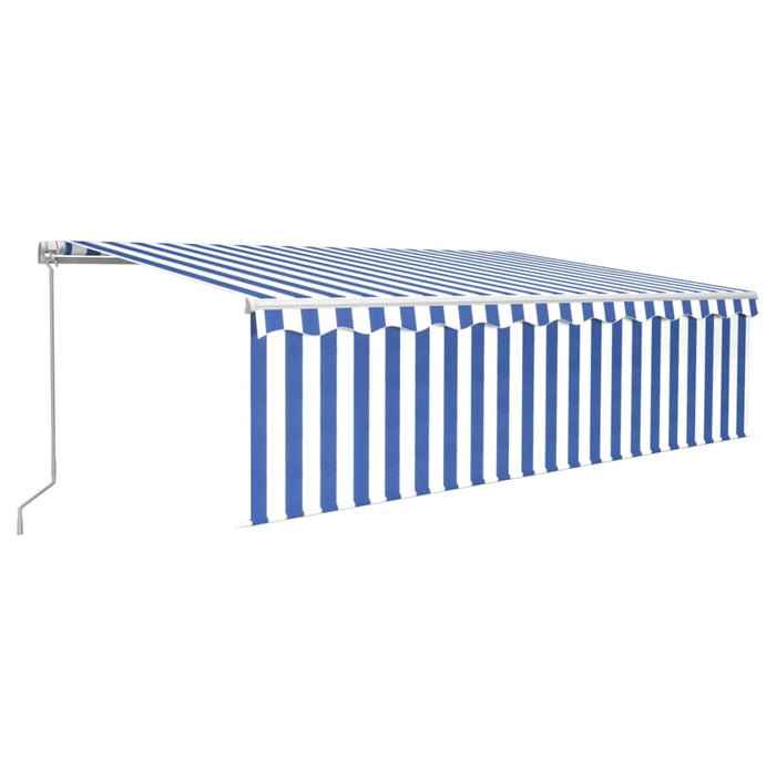 Manual Retractable Awning with Blind&LED 5x3m Blue&White