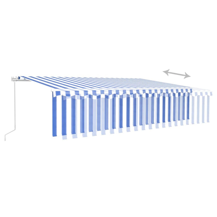 Manual Retractable Awning with Blind&LED 6x3m Blue&White