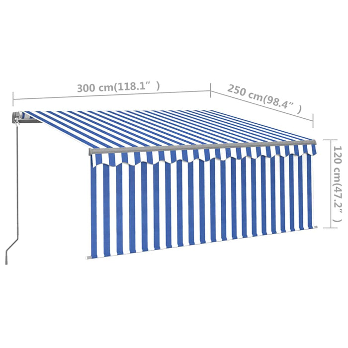 Manual Retractable Awning with Blind&LED 3x2.5m Blue&White