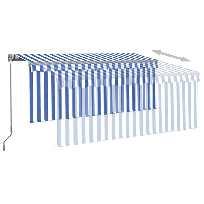 Manual Retractable Awning with Blind&LED 3.5x2.5m Blue&White