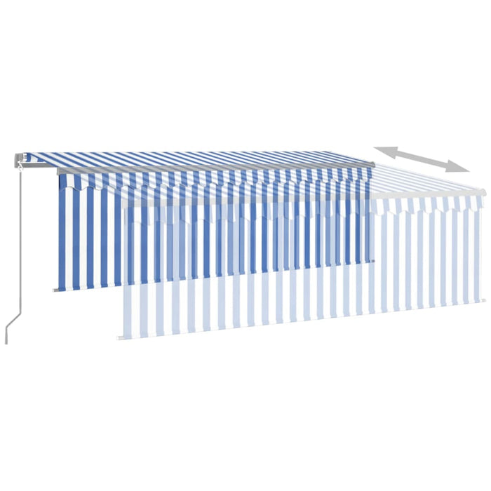 Manual Retractable Awning with Blind 4x3m Blue&White