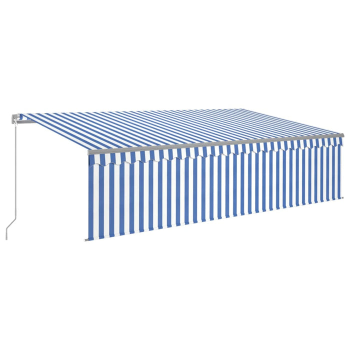 Manual Retractable Awning with Blind&LED 5x3m Blue&White