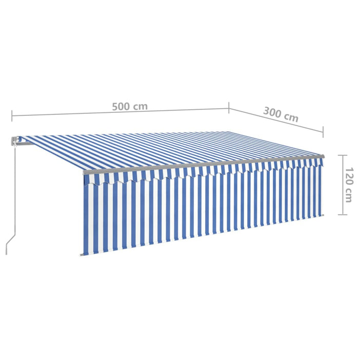 Manual Retractable Awning with Blind&LED 5x3m Blue&White