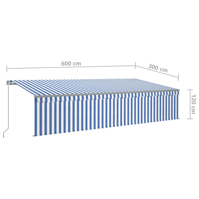 Manual Retractable Awning with Blind 6x3m Blue&White