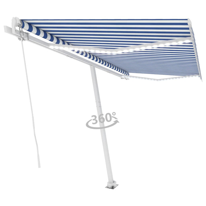 Manual Retractable Awning with LED 400x300 cm Blue and White