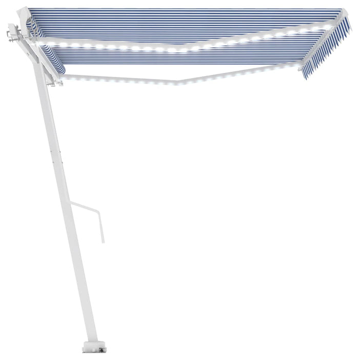 Manual Retractable Awning with LED 400x300 cm Blue and White