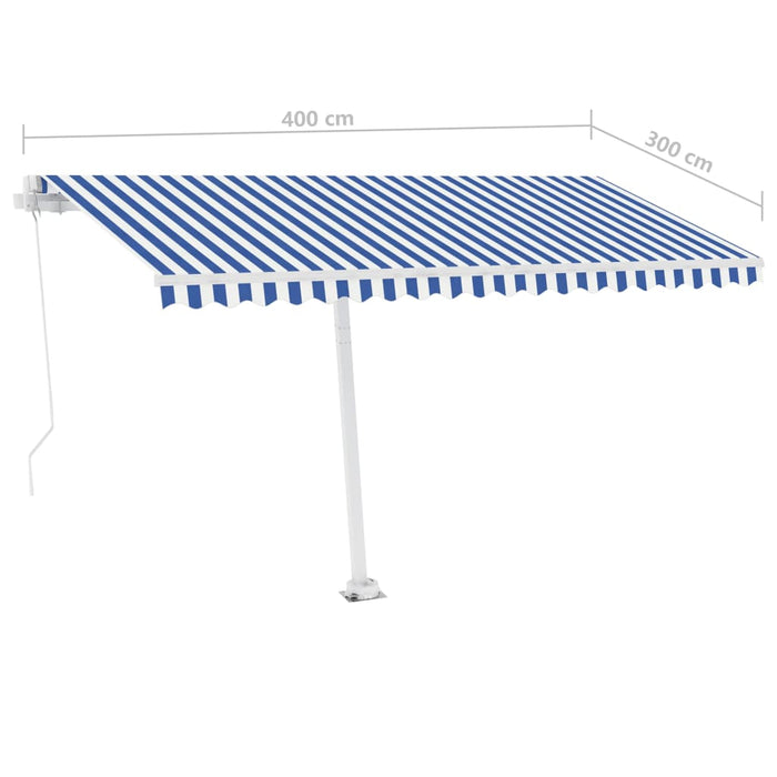 Manual Retractable Awning with LED 400x300 cm Blue and White