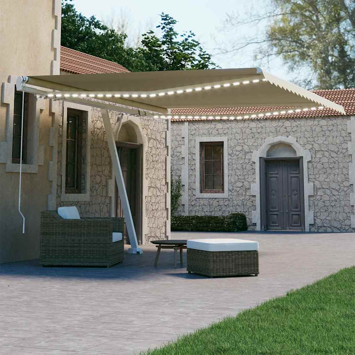 Manual Retractable Awning with LED 400x300 cm Cream