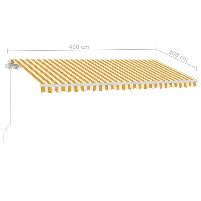 Ръчно прибиращ се сенник с LED 400x300 см жълто и бяло