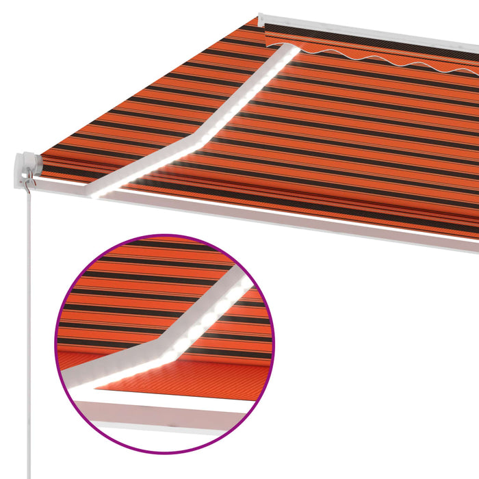 Manual Retractable Awning with LED 600x300 cm Orange and Brown